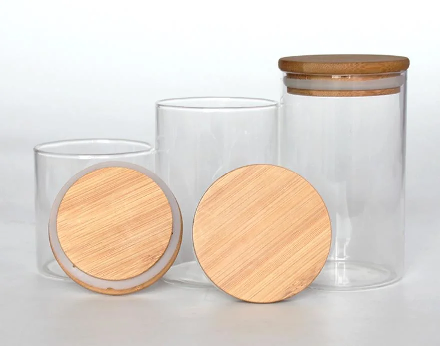 High Borosilicate Transparent Empty Glass Jar/Wooden Lid of Glass Seal Jar/Storage of Canned/Kitchen Dry Goji Berries Coffee Beans Storage Tank Home Storage