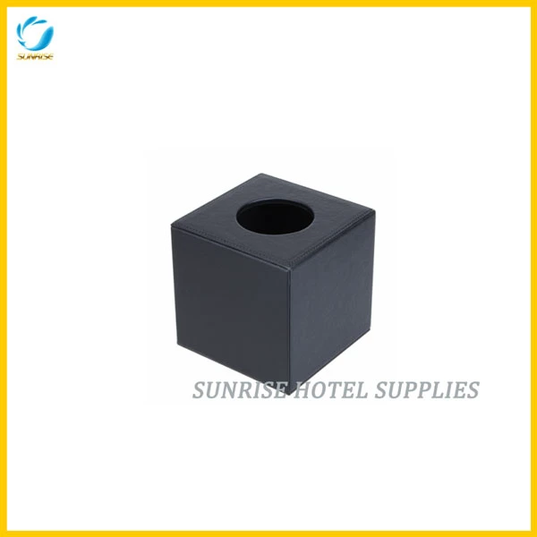 Hotel Black Leather Cube Tissue Cover Tissue Box