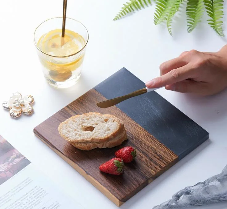 China Factory Price Square Wood and White/Black Marble Coaster Marble Tray Marble Crafts for Home/Cafe/Hotel
