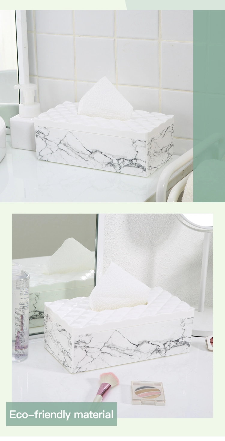 Custom Printed Fashionable Household Decor Tissue Holder Marble Plastic Tissue Box