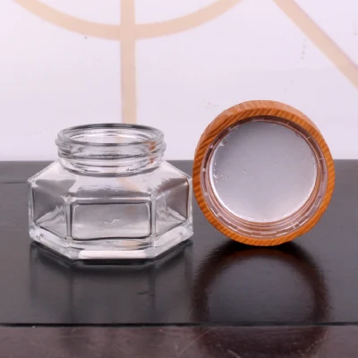 Embalagem de cosméticos de vidro de design personalizado com tampa de madeira