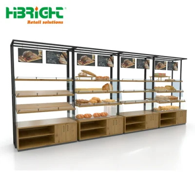 Prateleira de padaria personalizada de madeira para supermercado